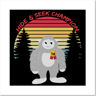 Hide & Seek Bigfoot Retro Sunset Funny Design Posters and Art